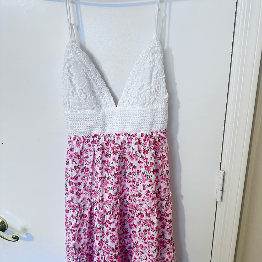 Floral Pink and White Lace Dress